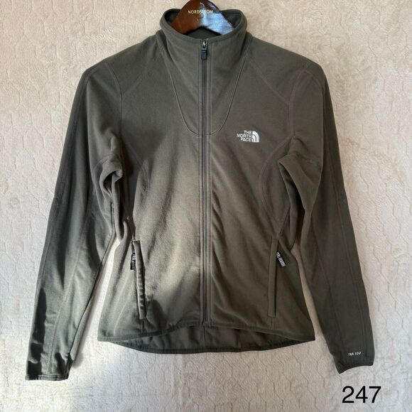 North Face‎ TKA 100 Full Zip Fleece Jacket Sz Small/P Khaki Green Pockets - Picture 1 of 16